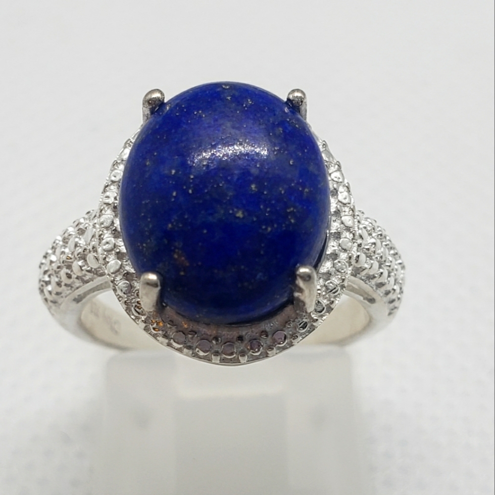 NWOT Lapis Lazuli Halo Ring In Sterling Silver Size 5